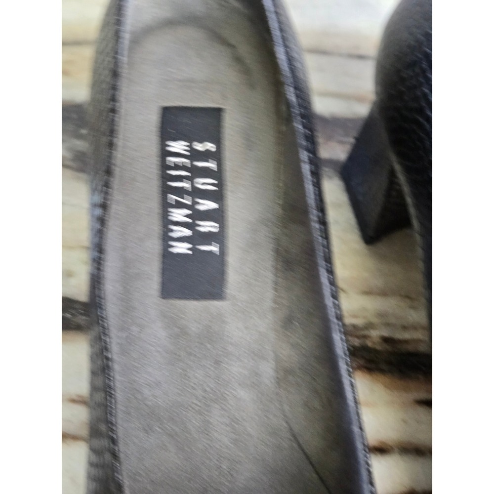 Stuart Weitzman Black Lizard Embossed Square Toe Block Heel Pumps Mens Size 7M - Picture 4 of 12